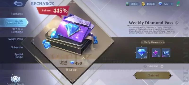 weekly diamond pass
